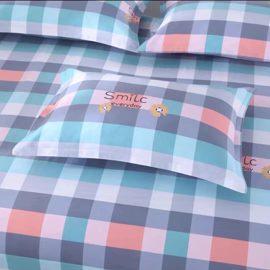 【只发新疆】格子-蓝：100支高支高密小清新100棉三件套