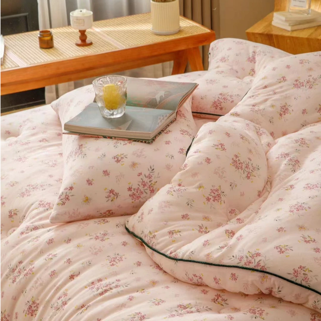 A类豆豆绒家用四季通用款保暖针织豆豆被--花穗-粉