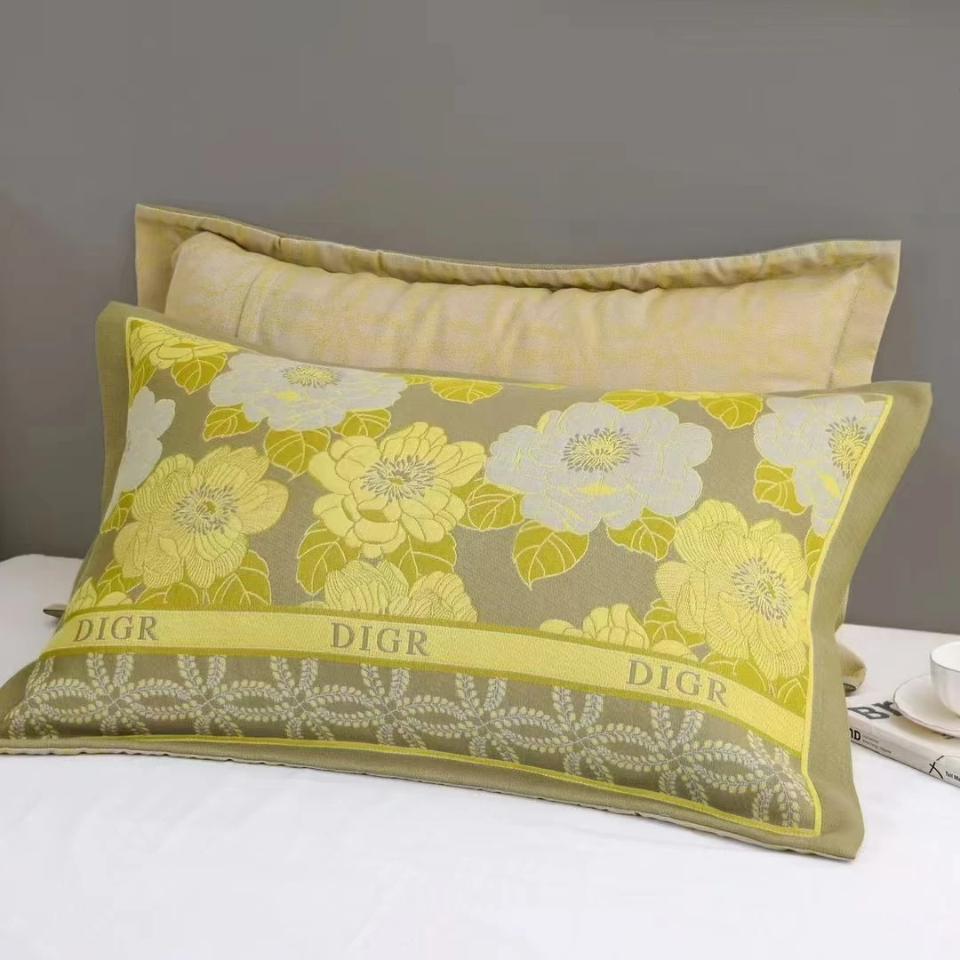 （福利款）100%棉纯棉加厚纱布枕套一对装：绿颜牡丹