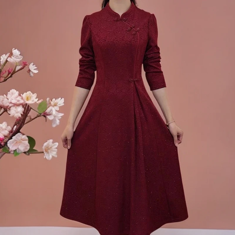 【妙妃女装】早春新款修身新中式优雅气质显瘦国风高贵装连衣裙