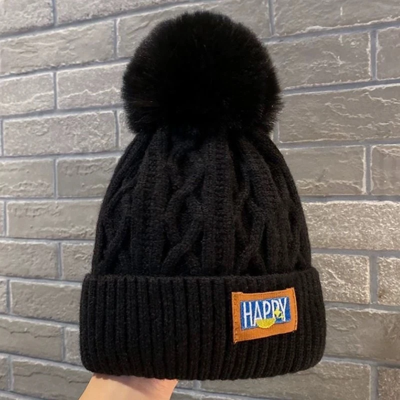 帽子女冬季针织保暖毛线帽女冬潮毛球帽韩版潮ins美式可爱女款