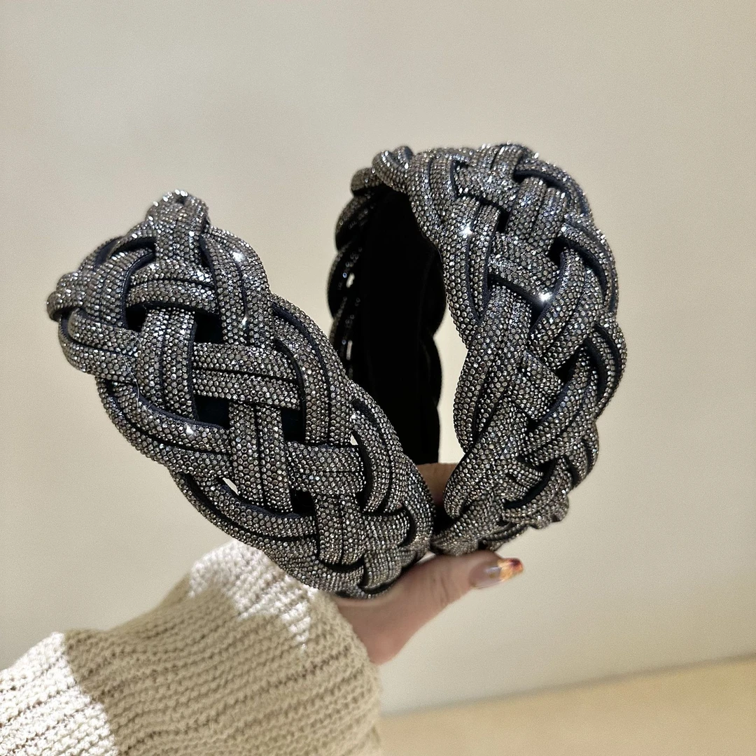 2025新品ins风发箍韩国时尚麻花辫宽版遮百搭轻奢闪钻显脸小头箍