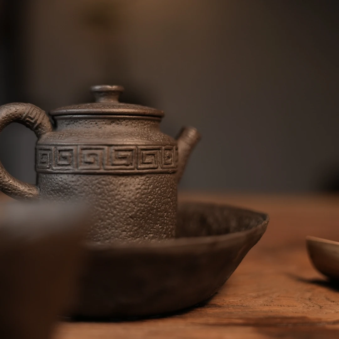 品闲艺术回字纹手捏壶紫砂壶正把壶诧寂风复古陶瓷茶道茶具茶壶