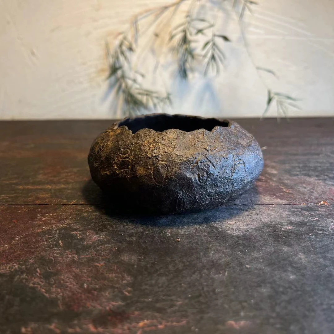 品闲全手捏紫砂甲骨文建水手工雕刻甲骨文原矿紫砂岁月斑驳E180