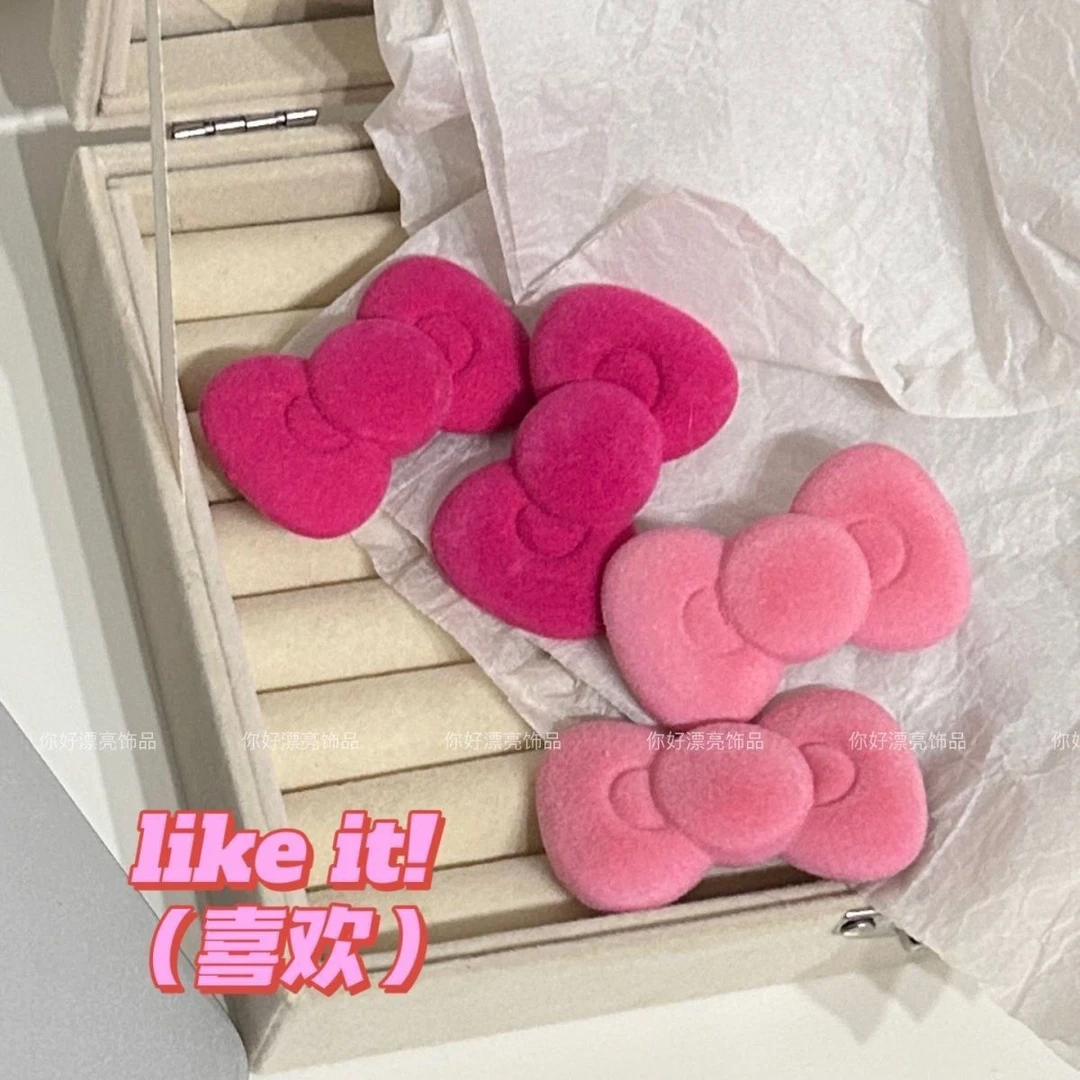 植绒圆蝴蝶结发夹ins粉嫩少女发卡甜美学生刘海边夹秋冬新款发饰f