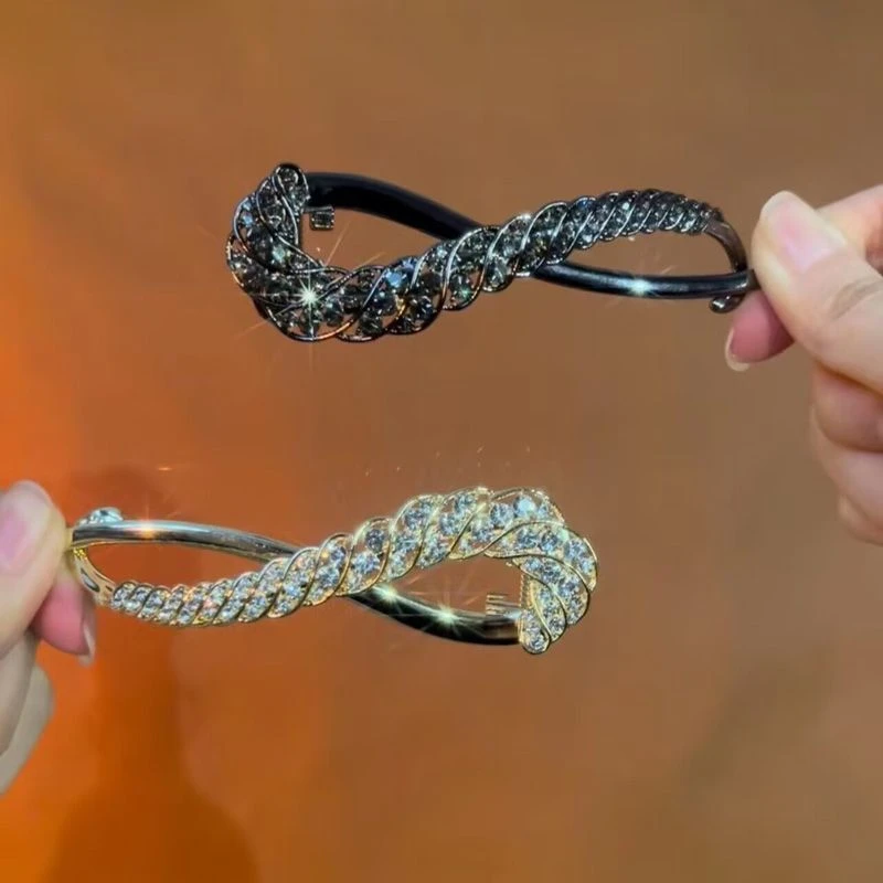 高级感水钻发夹女后脑勺盘发一字夹发卡气质青蛙扣扭扭夹发卡头饰