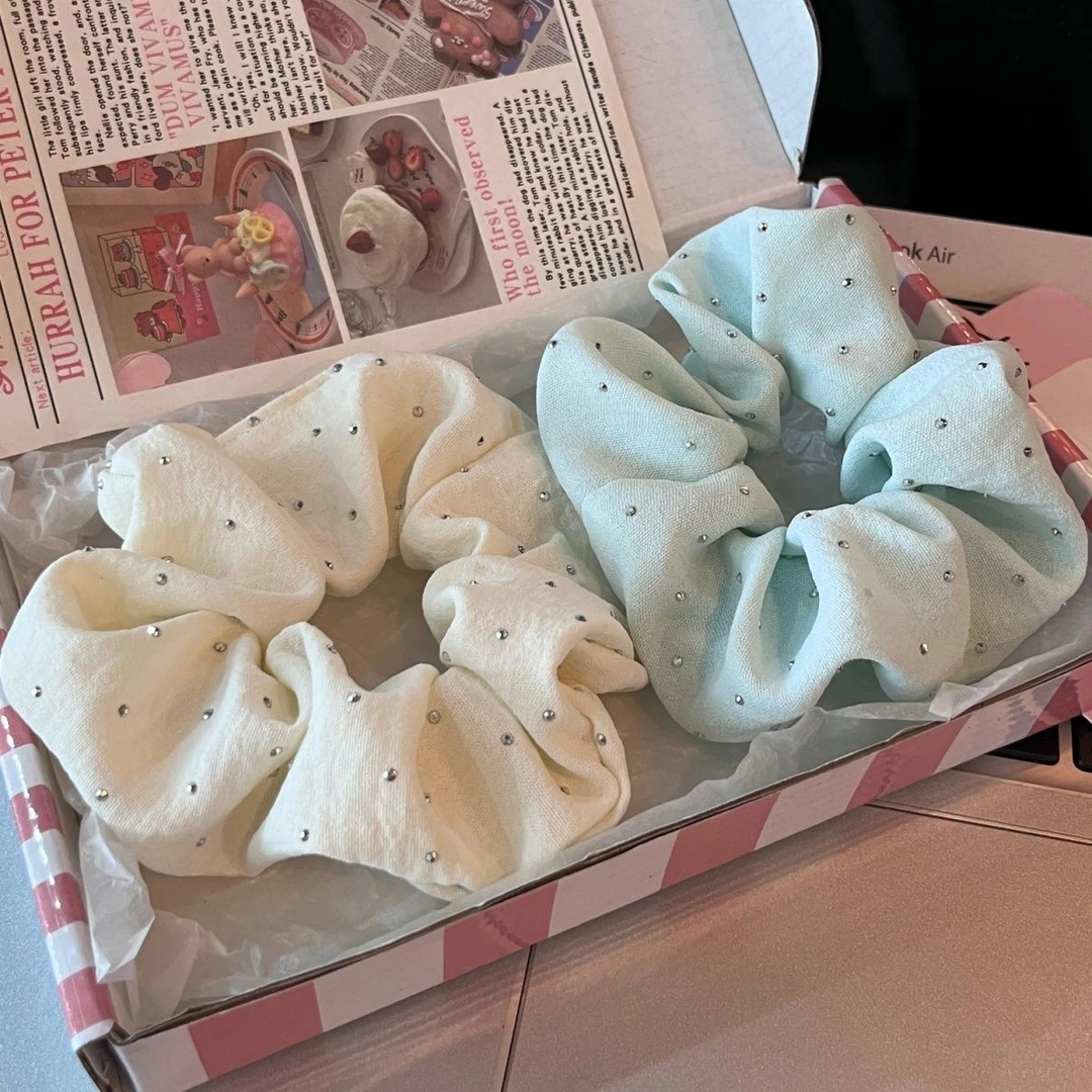 复古法式高级感韩系温柔蓝绿色大肠发圈薄荷曼波发饰新款真丝头绳