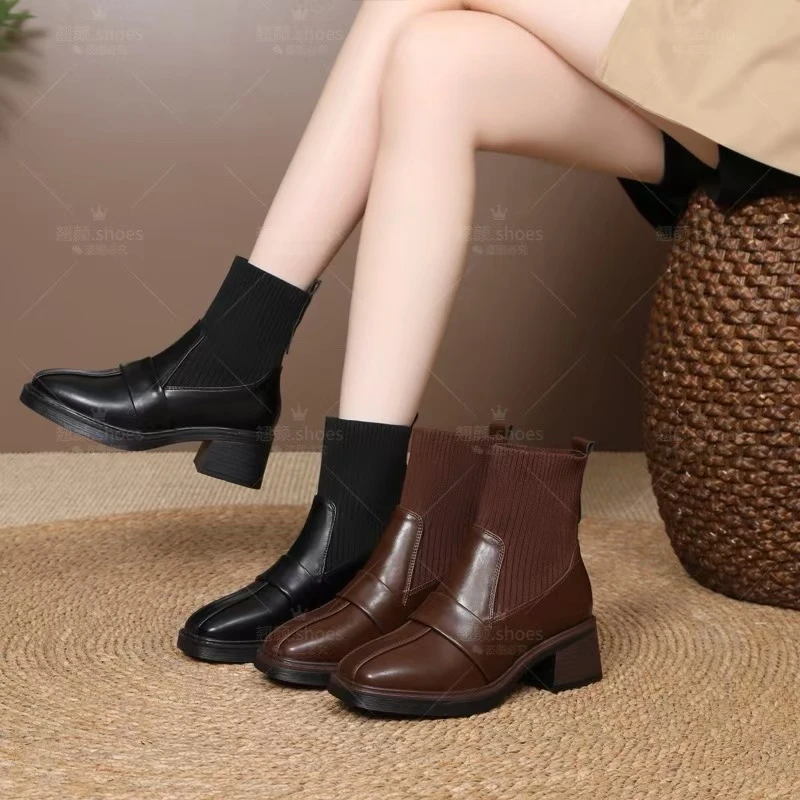 【秋冬新款】高级设计感时尚气质百搭方根舒适软底软面瘦瘦靴238L