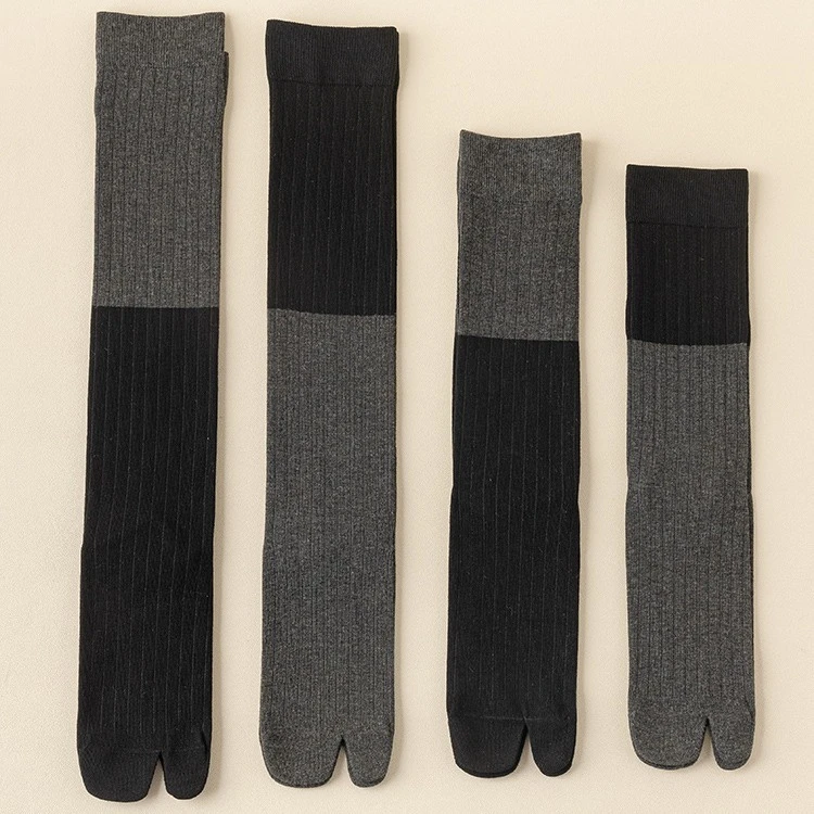 分趾袜子女二指小腿袜秋冬季两指猪蹄长袜女士大拇指分趾高筒棉袜