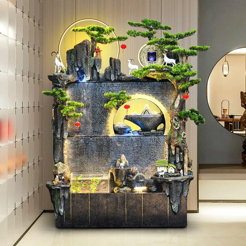 落地阳台假山流水鱼缸客厅办公室家用装修循环山水家庭大摆件景观