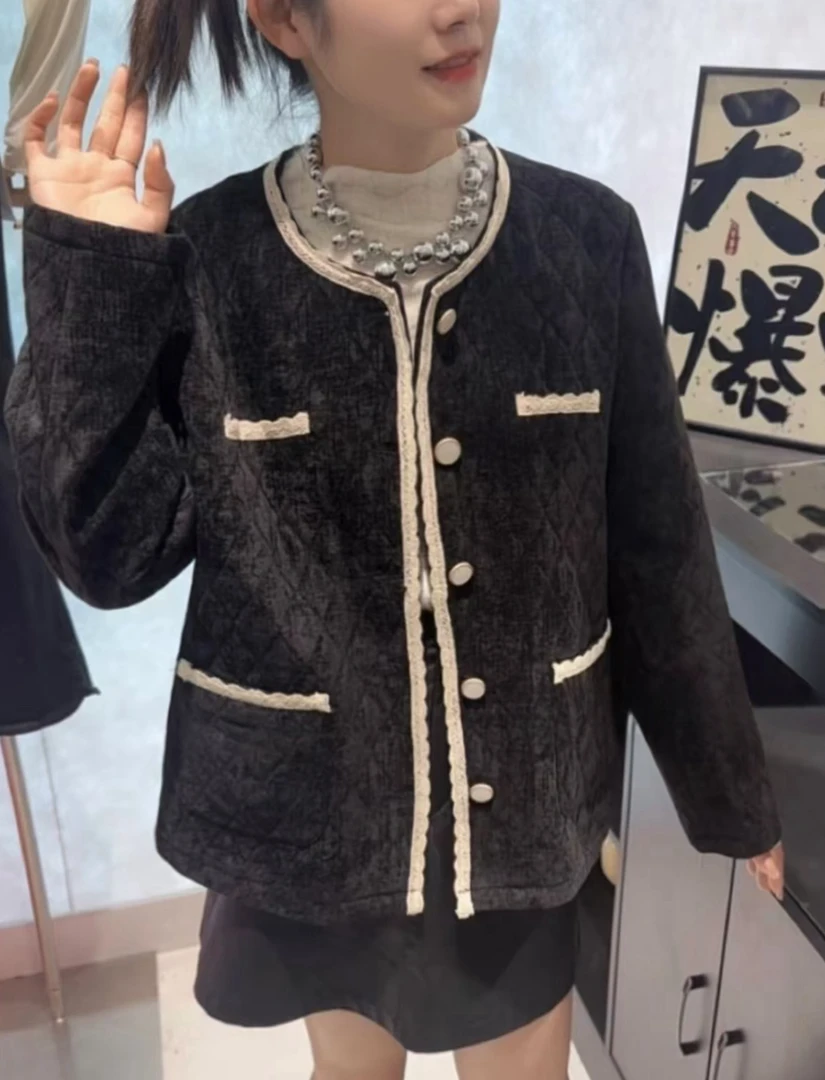 妮妮家8957时尚高级感撞色显瘦小香风外套