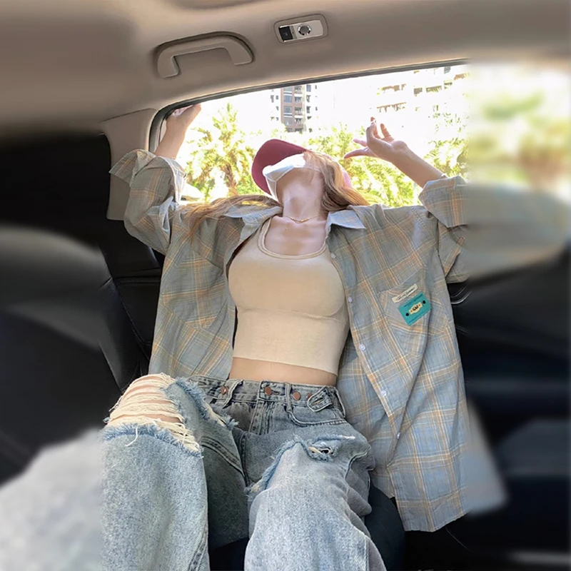 法式衬衣夏季格子衬衫上衣2024新款时尚设计感小众防晒外套女春秋