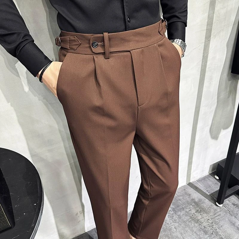那不勒斯西裤男韩版修身小脚裤秋装复古高腰商务裤子男款秋冬款