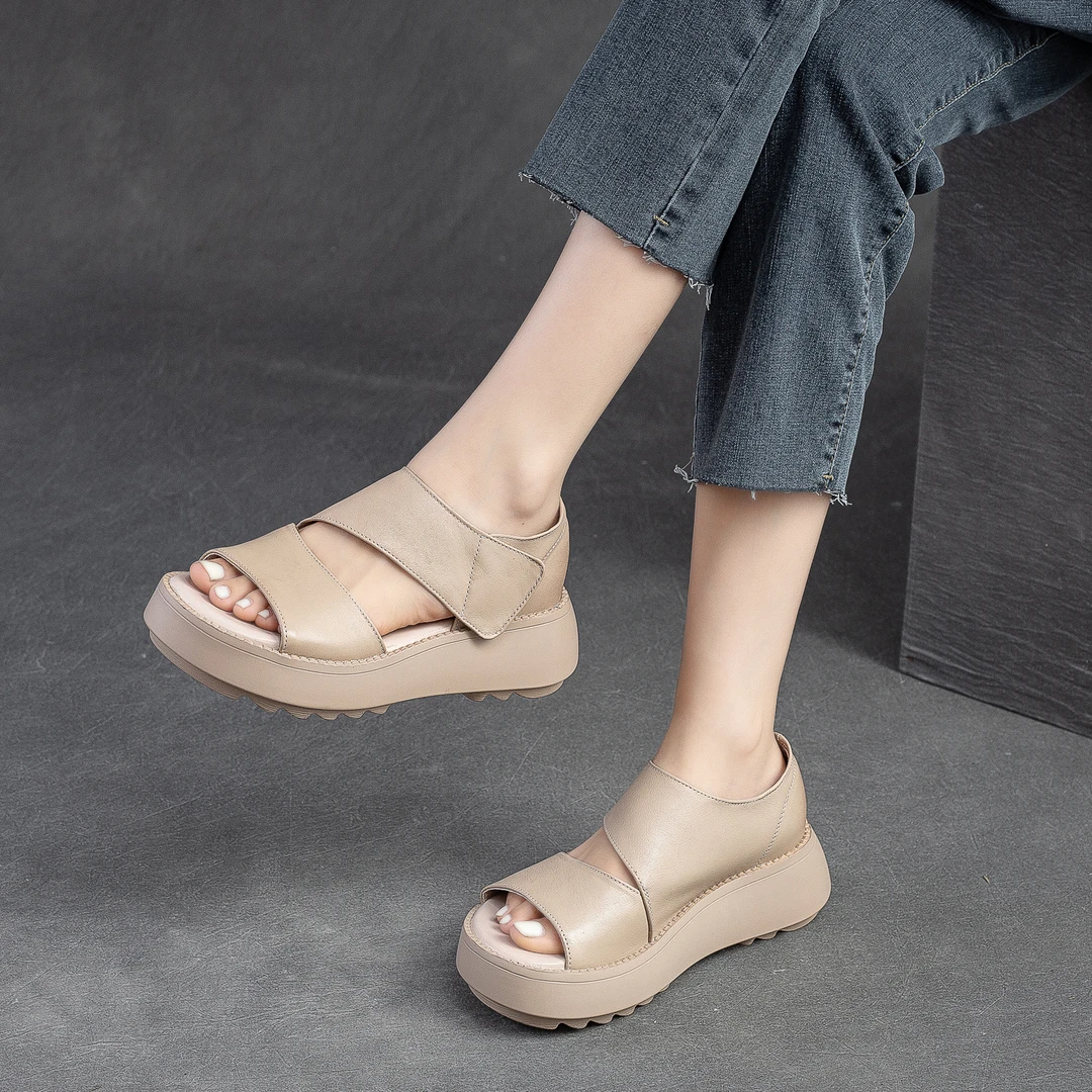 IG/IG断码现货增高5CM2024夏季复古凉鞋时尚风高能感真皮女鞋5006