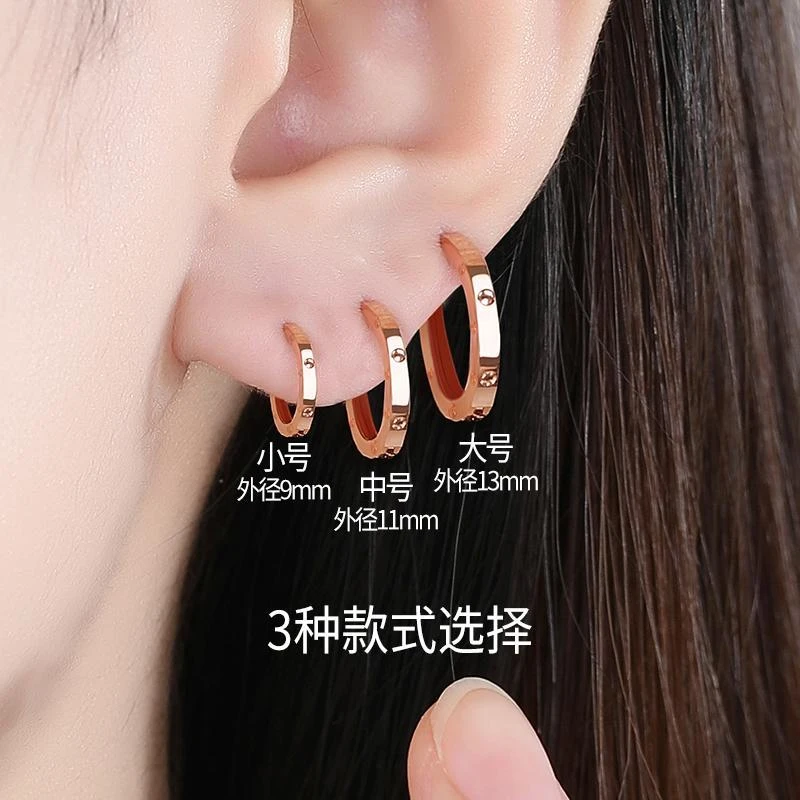 耳扣女耳坠小耳圈圆圈彩金耳饰金色玫瑰金高级