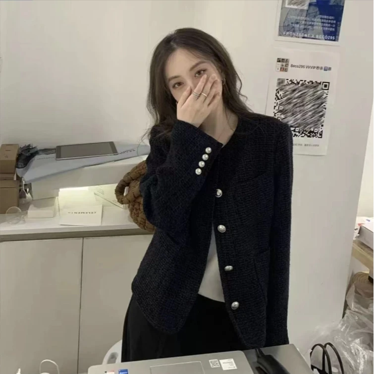 二哥二嫂【藏青小香】秋冬法式时尚藏青色小香外套