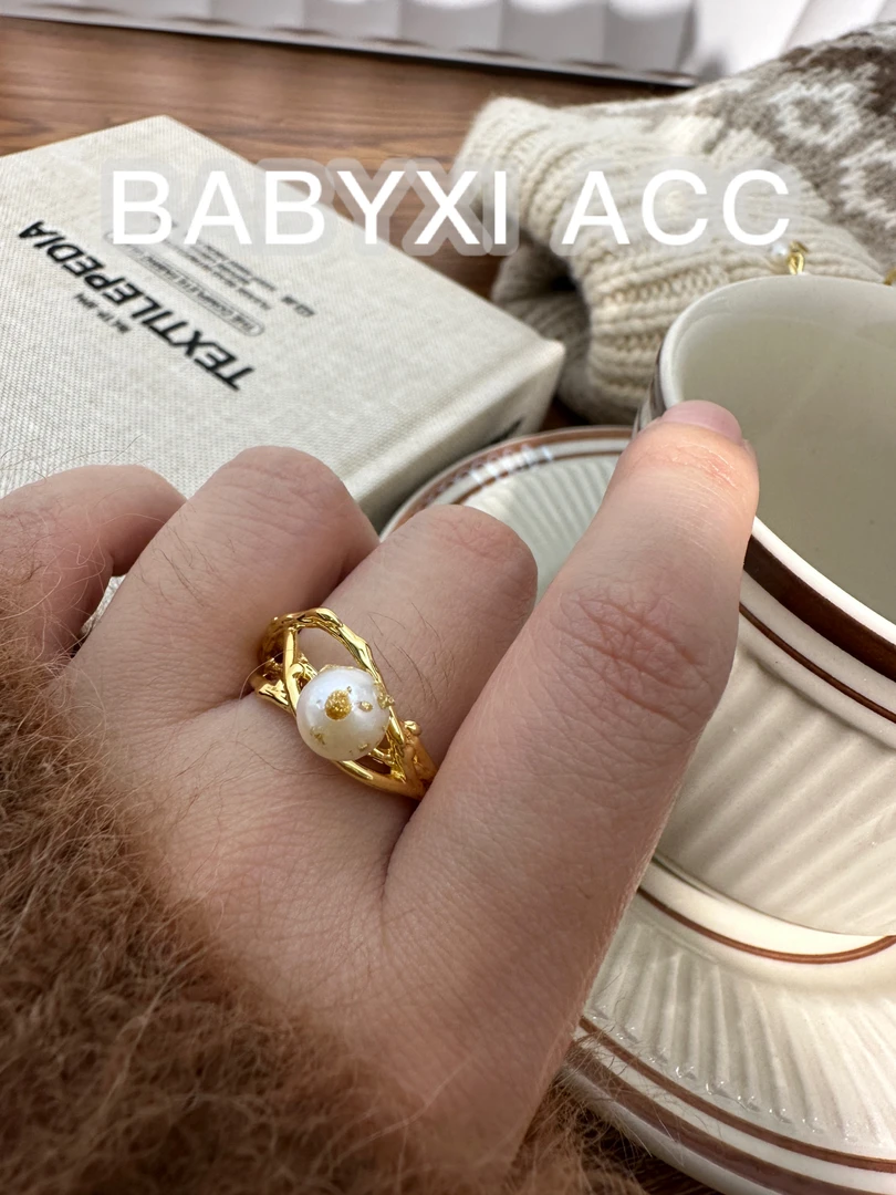 铜合金戒指 「纸醉金迷戒指」法式复古天然巴洛克镂空编织戒指164