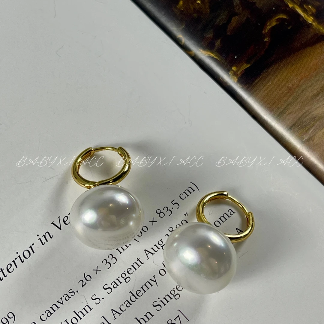 铜合金仿珍珠耳饰 法式复古泡芙扁珍珠耳扣耳环176