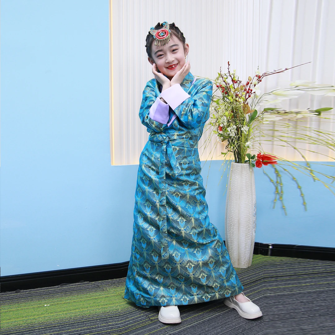 藏吧啦女孩绸缎麟花双层领加领加袖民族风博拉舞台藏装藏服传统