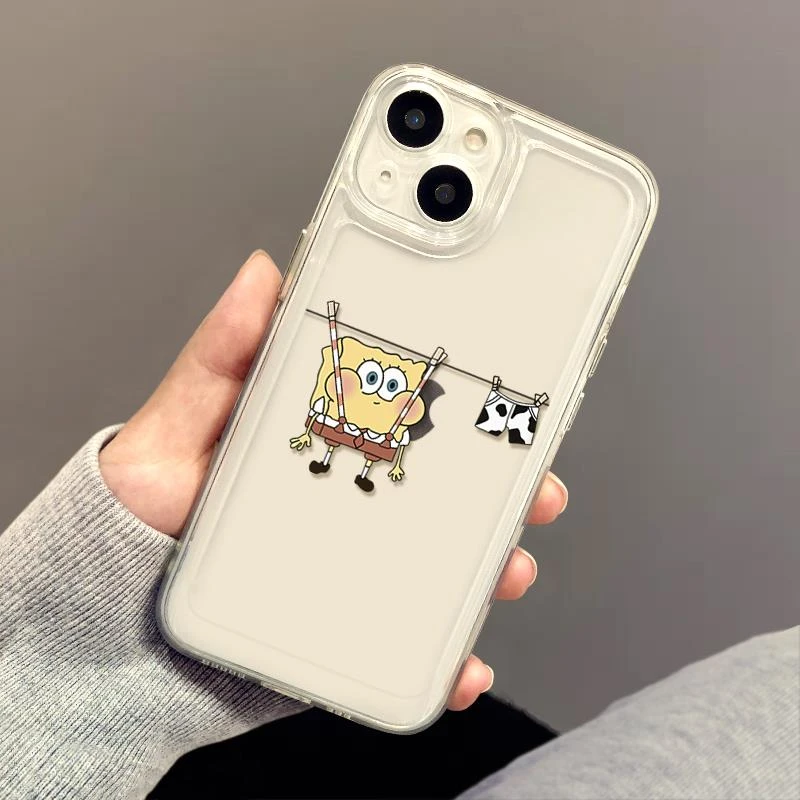 衣架海绵宝宝适用苹果15透明iphone14pro新款15mini卡通15mini手