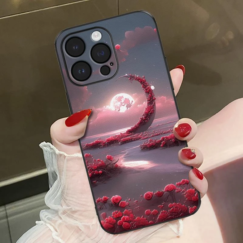月海玫瑰适用苹果15手机保护壳14promax新款iphone15女15pro网红i