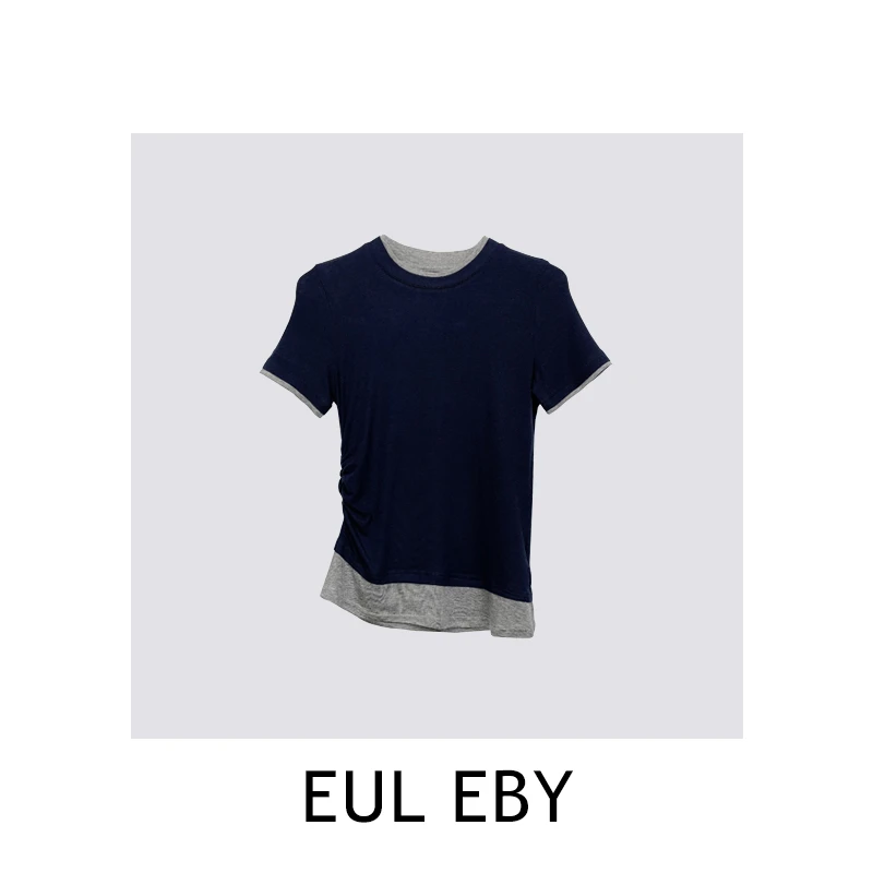【EUL EBY】假两件拼色圆领短袖T恤241457#
