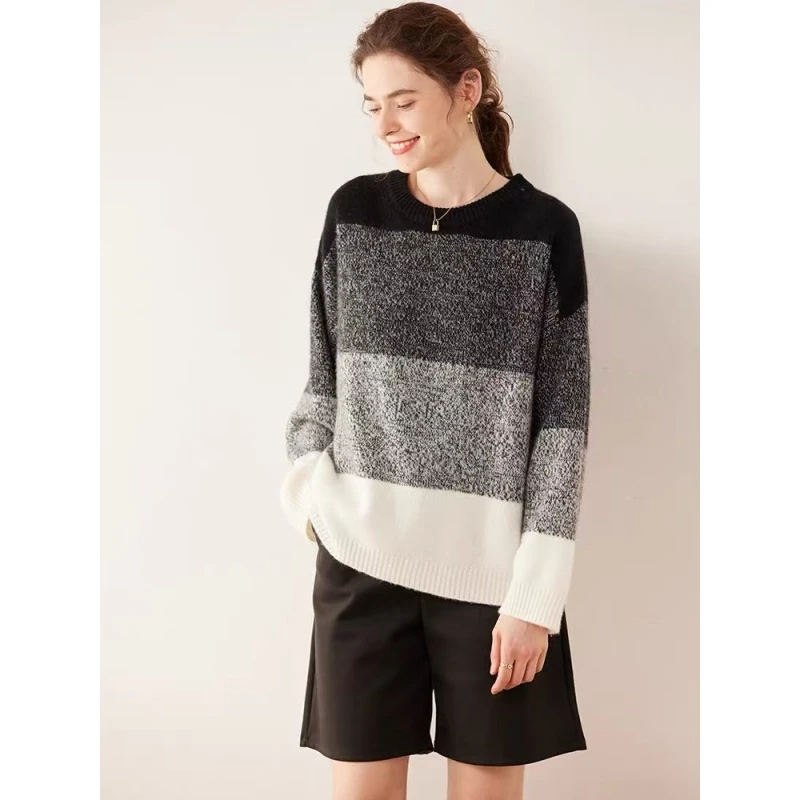 初秋家秋冬季新款粗条纹套头