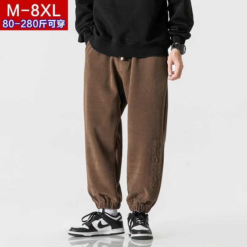 裤子男秋冬宽松潮流束脚休闲卫裤加肥加大码运动垂感摇粒绒九分裤