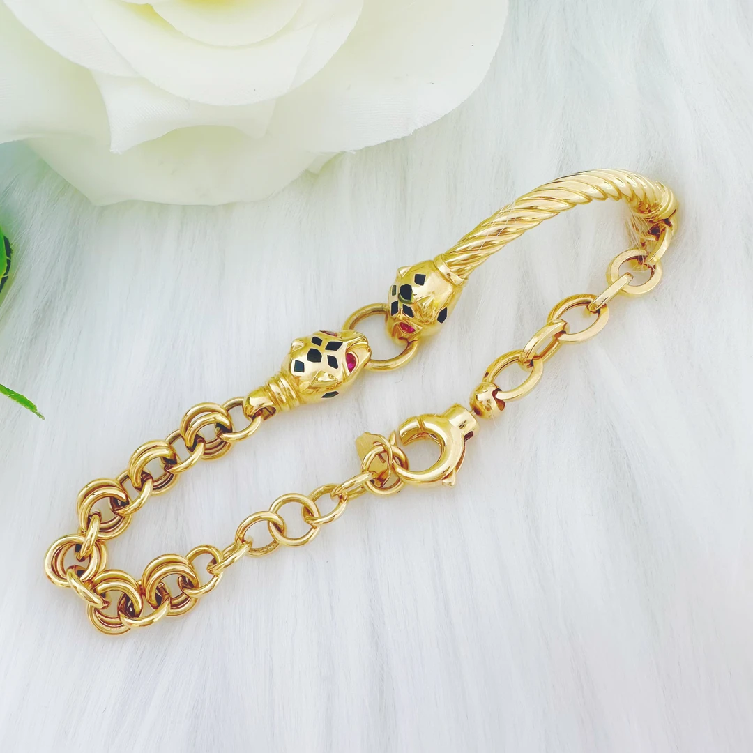 18k金 豹子头手链 浅金色个性大气时尚轻奢 经典款潮流豹子手链