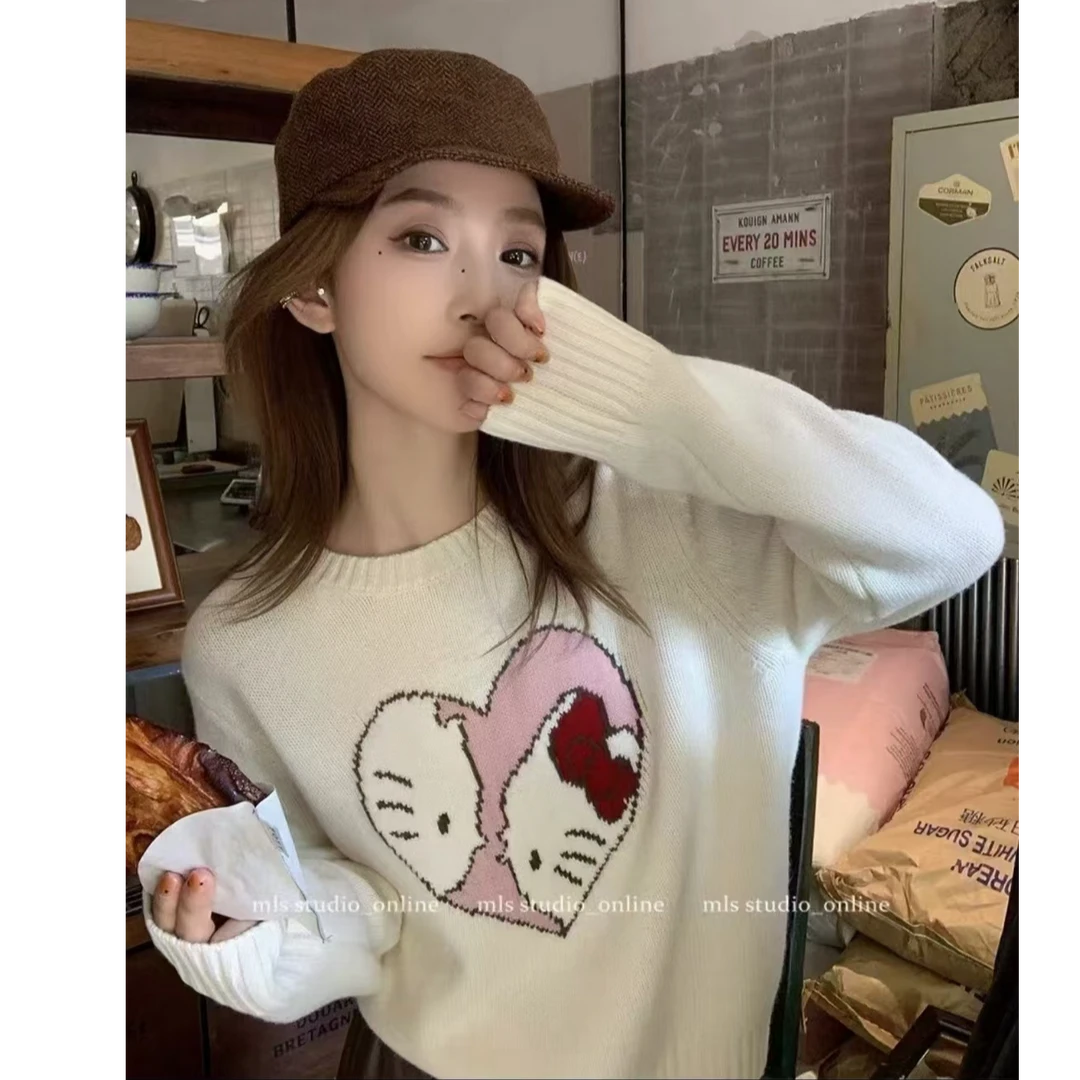 秋冬新款网红提花圆领长袖宽松针织套头毛衣女7412