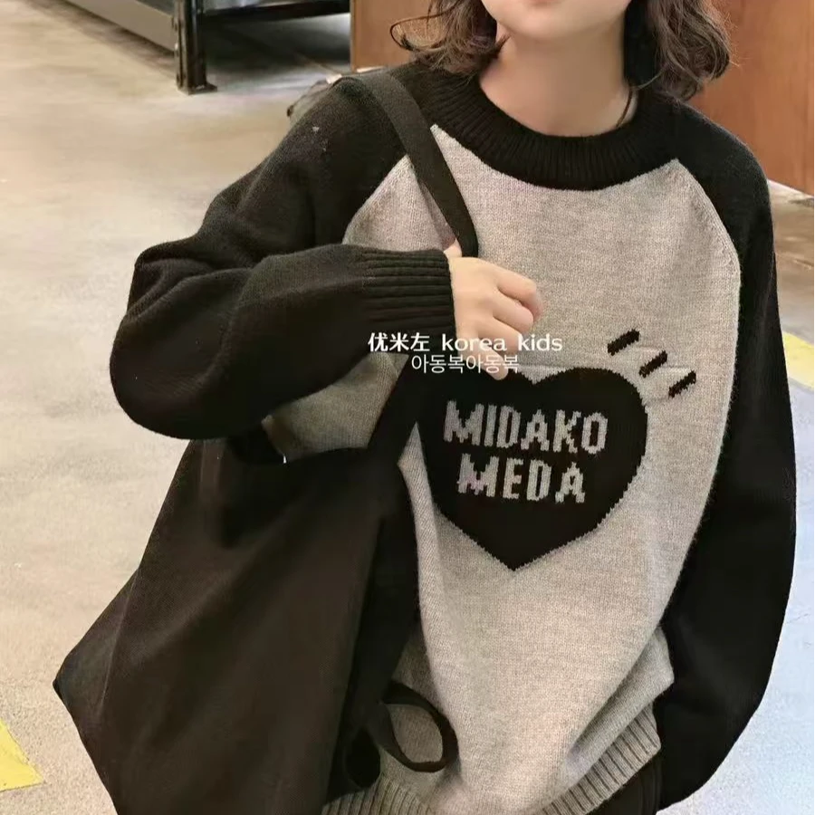 秋冬新款韩版大爱心双面提花针织衫百搭宽松套头毛衣4742