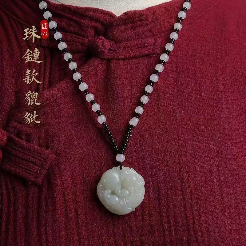CHUHAN/初菡 非金属玻璃吊坠 古风抱球貔貅吊坠项链857