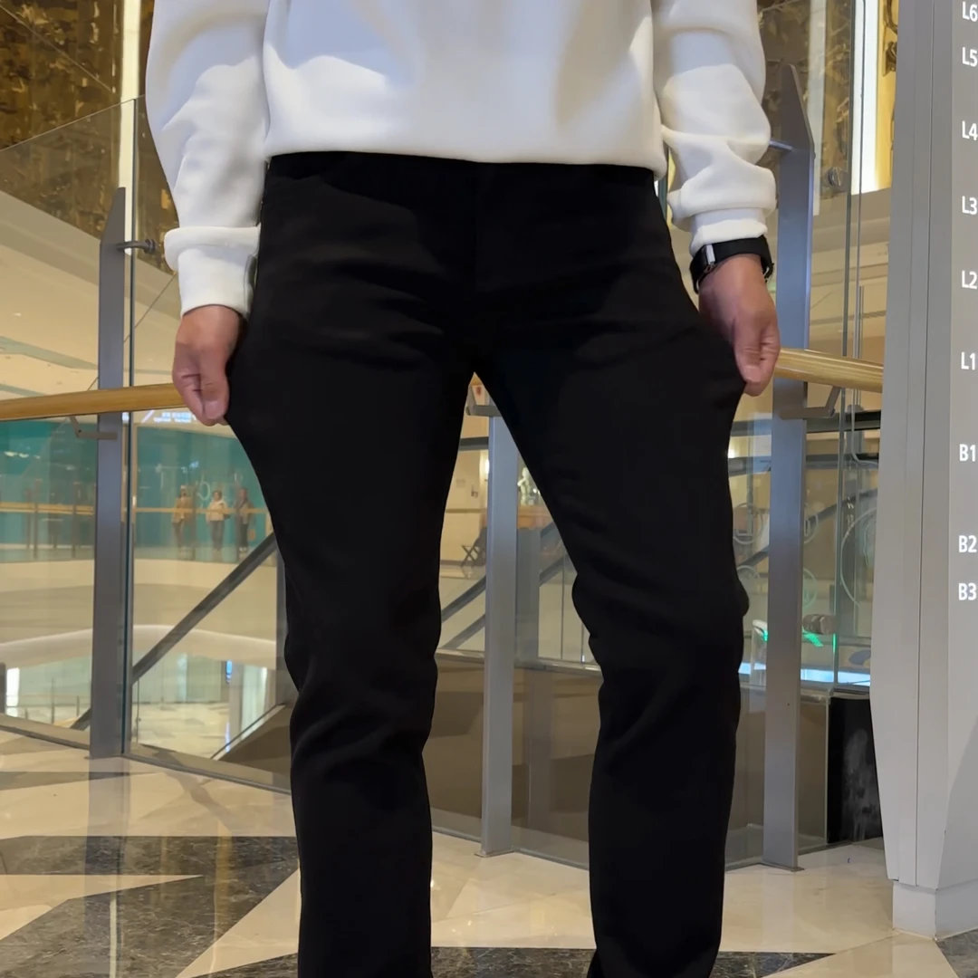 2025秋冬厚款商务高端轻奢男士纯黑色牛仔裤百搭休闲修身小脚裤