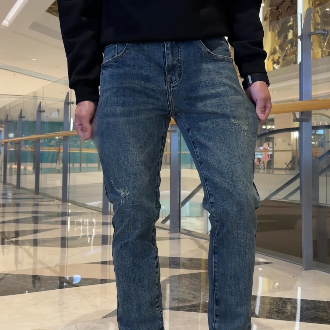 2024秋冬小个子穿搭蓝灰色牛仔裤百搭休闲修身小脚裤