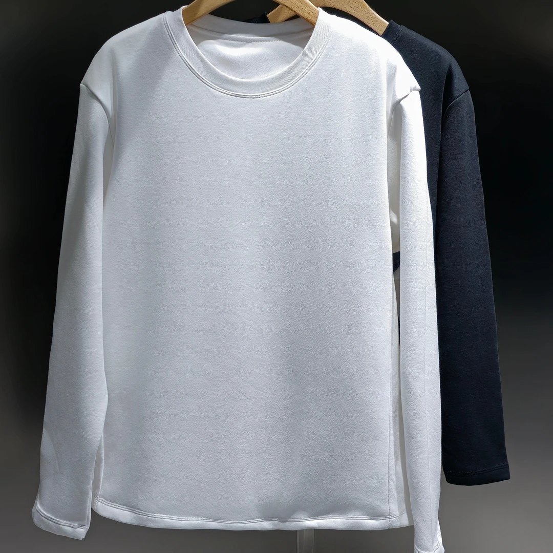 可机洗鹅绒长袖男女Ｔ恤圆领秋冬保暖打底上衣三防小白t百搭简约