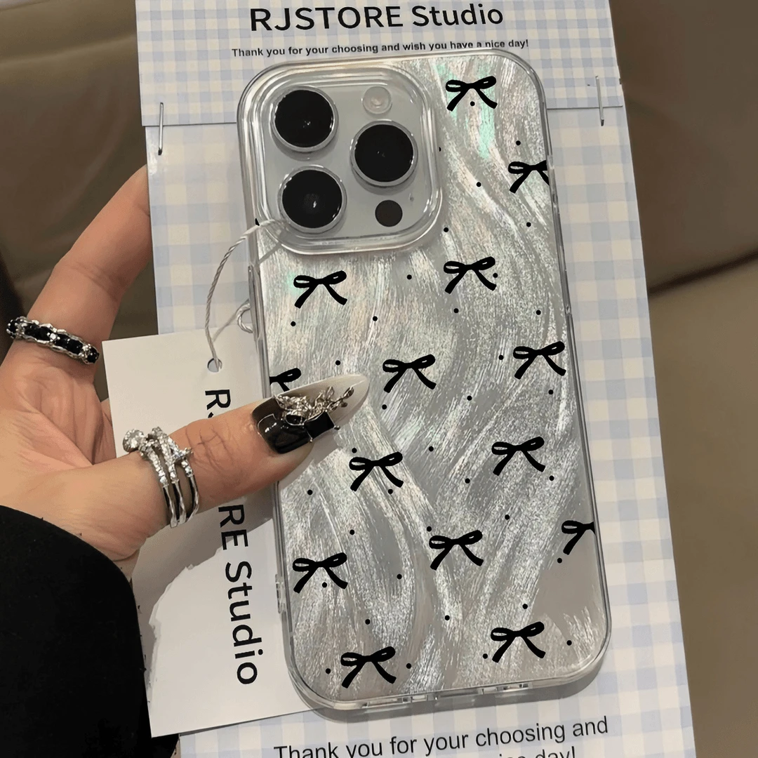 高级感适用iPhone15promaxs手机壳ins波点蝴蝶结苹果13羽纱78plus