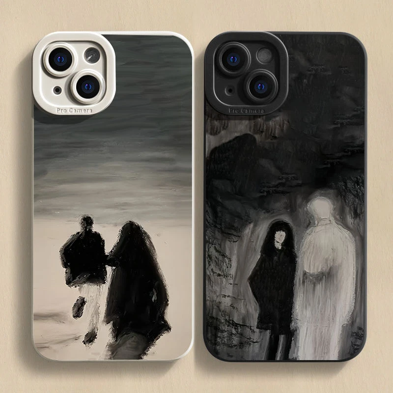 油画奔跑情侣苹果15手机壳oppoa58vivo华为mate60红米k60适用一加