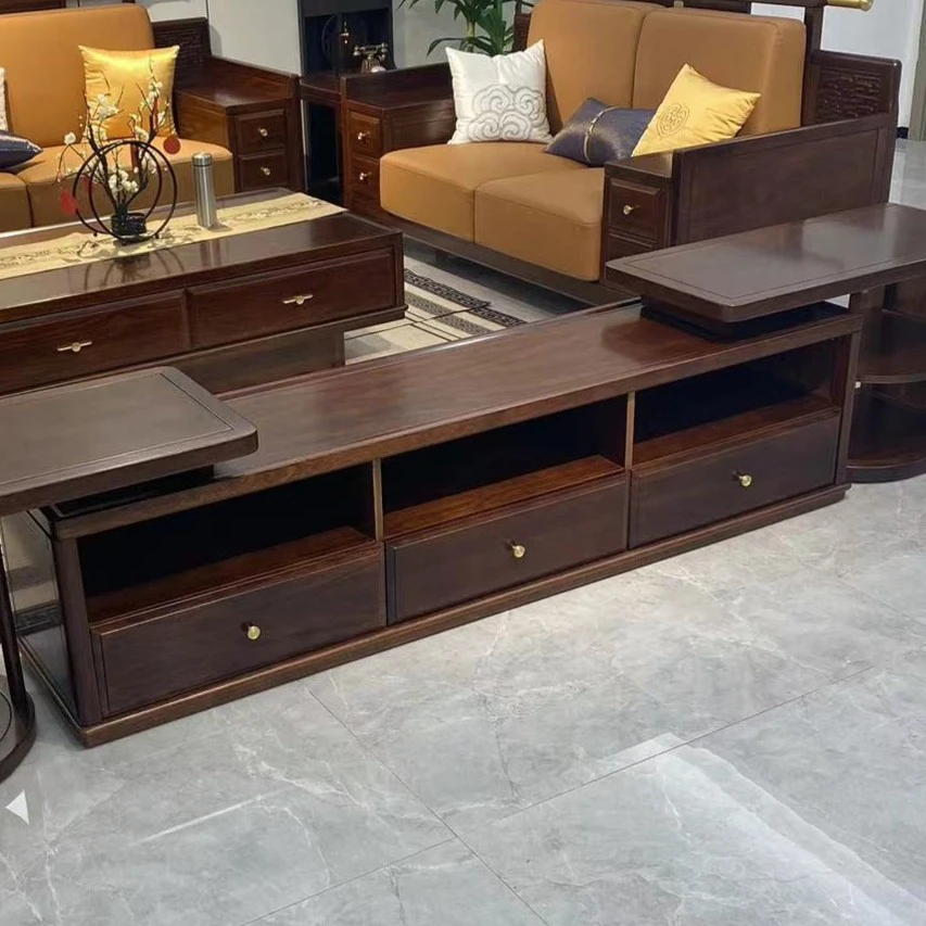 庆国庆黑檀木全实木新中式电视柜组合储物客厅原木