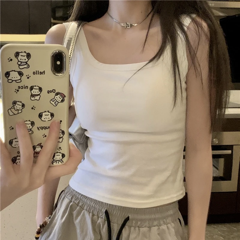 纯色可外穿背心女带固定胸垫白色不透杯无袖上衣遮副乳百搭显瘦