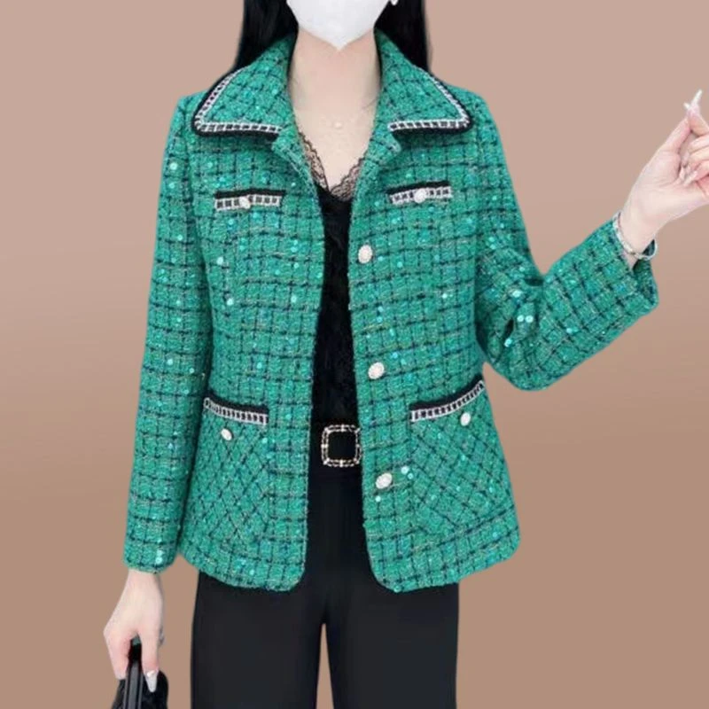 中年女春装小香风短款外套2023新款40岁50洋气减龄妈妈装遮肉上衣