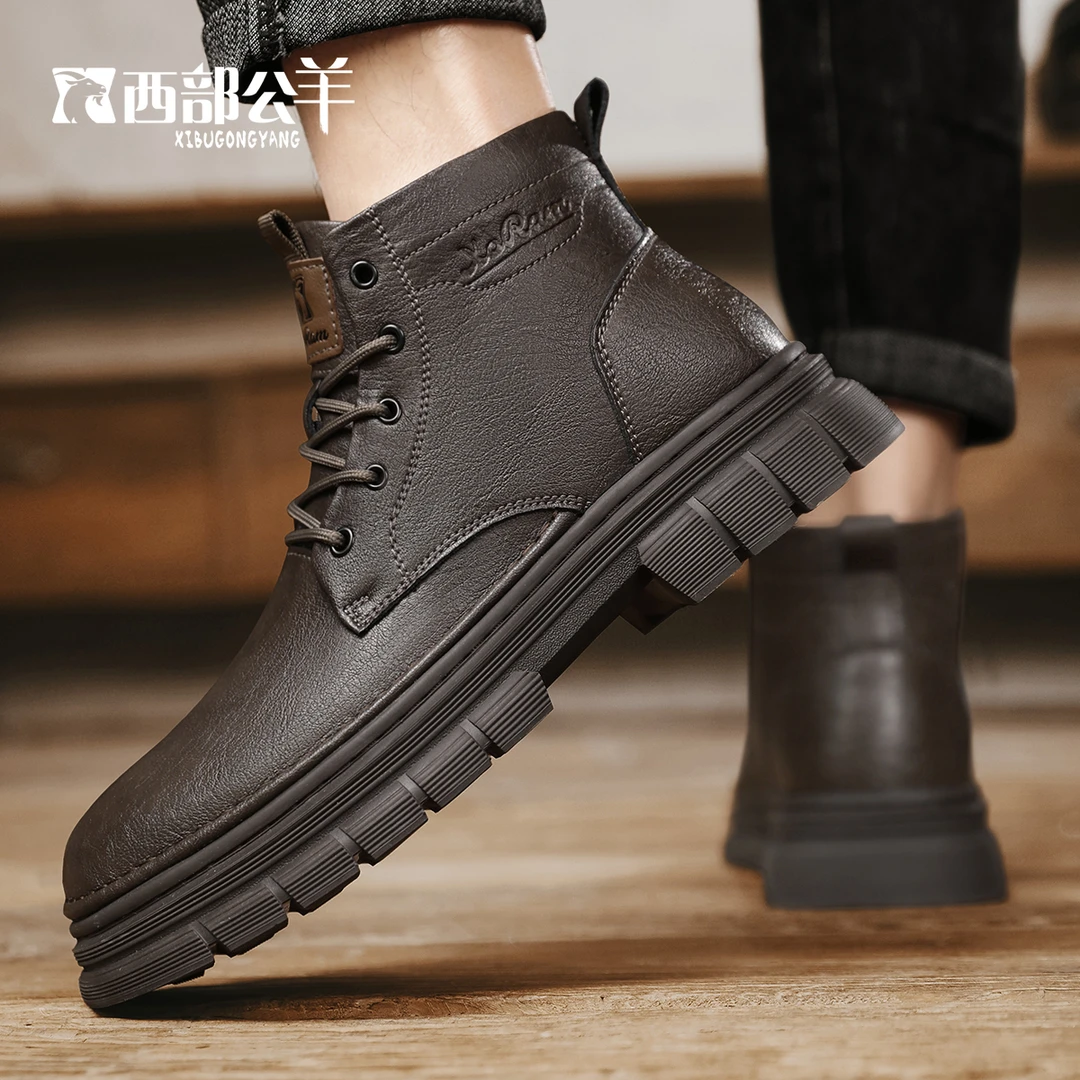 西部公羊男士防寒马丁靴男款加绒棉鞋秋冬防滑耐磨百搭潮鞋工装靴