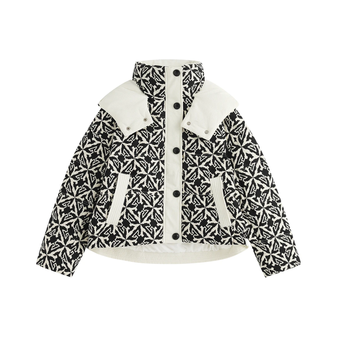 2024年新款连帽黑白立体图案保暖羽绒服D24610