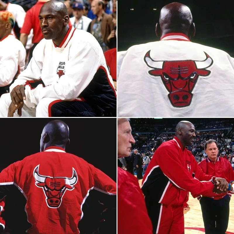 公牛队金典篮球运动出场训练服夹克上衣加绒加厚美式复古棒球服潮