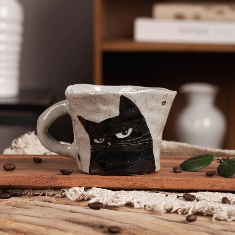 马克杯景德镇陶瓷创意情侣早餐杯家用可爱猫咪设计感小众喝水杯子