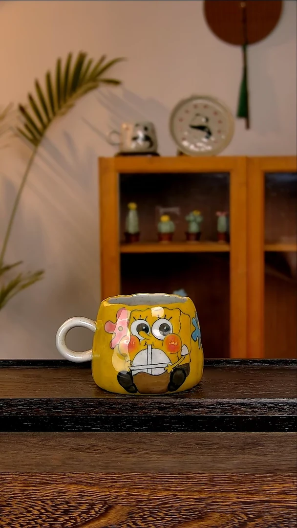 【闪购商品】杯瓷木手捏手绘粗陶杯000腮红微瑕