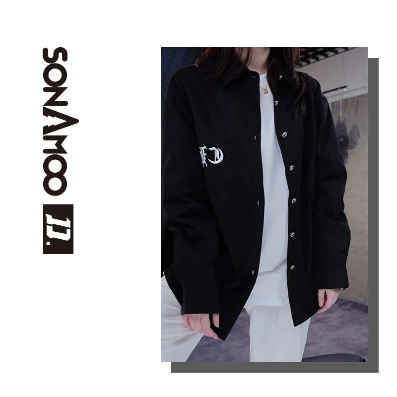 【785856】贴布图案男士秋季百搭牛仔布衬衫外套轻奢时尚宽松