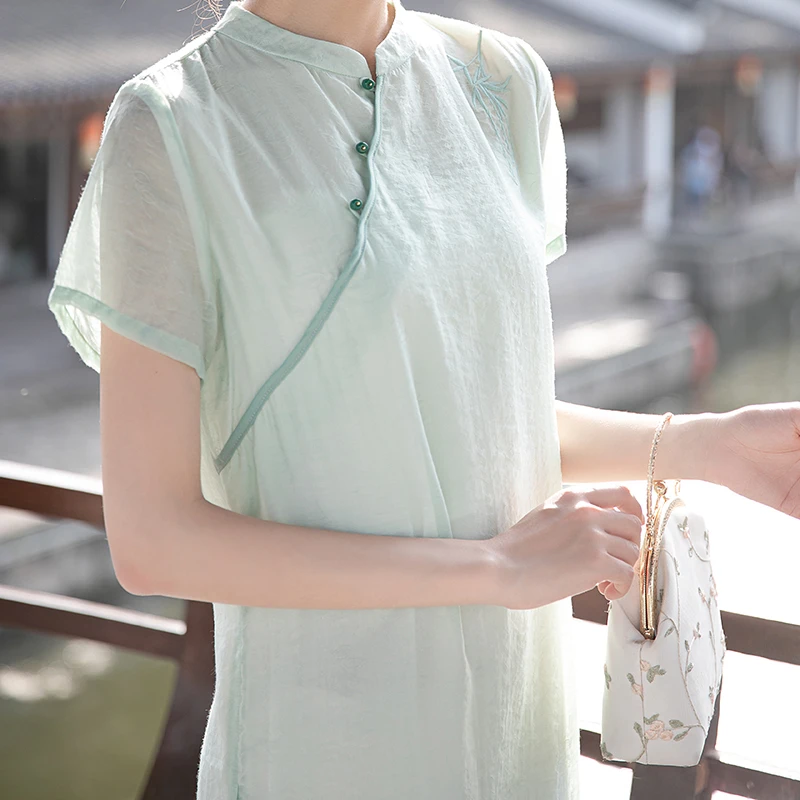 夏季日常改良旗袍文艺温婉气质显瘦中国风连衣裙日常少女仙气茶服