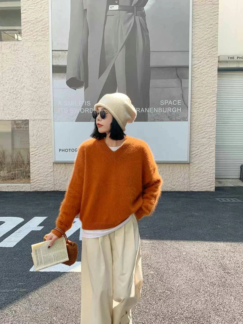 2024新款宽松慵懒风针织毛衣柔软亲肤毛长不扎人高级