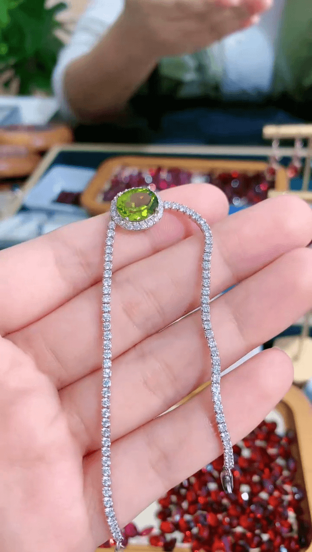 【闪购商品】橄榄石手链银S925镶嵌天然