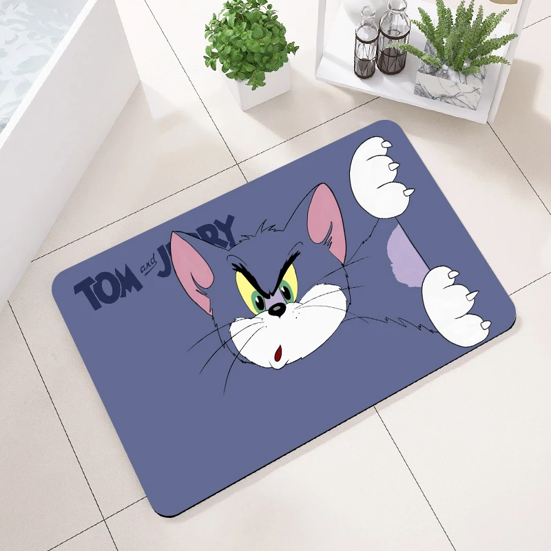 新款猫与鼠卡通浴室吸水垫防滑儿童卧室卫生间硅藻泥软垫蓝色速干